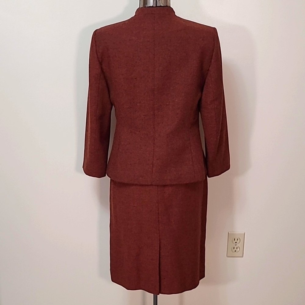 Vintage Le Suit Petite Rust Tweed Skirt Suit Blazer Jacket Size 8P - Picture 5 of 13